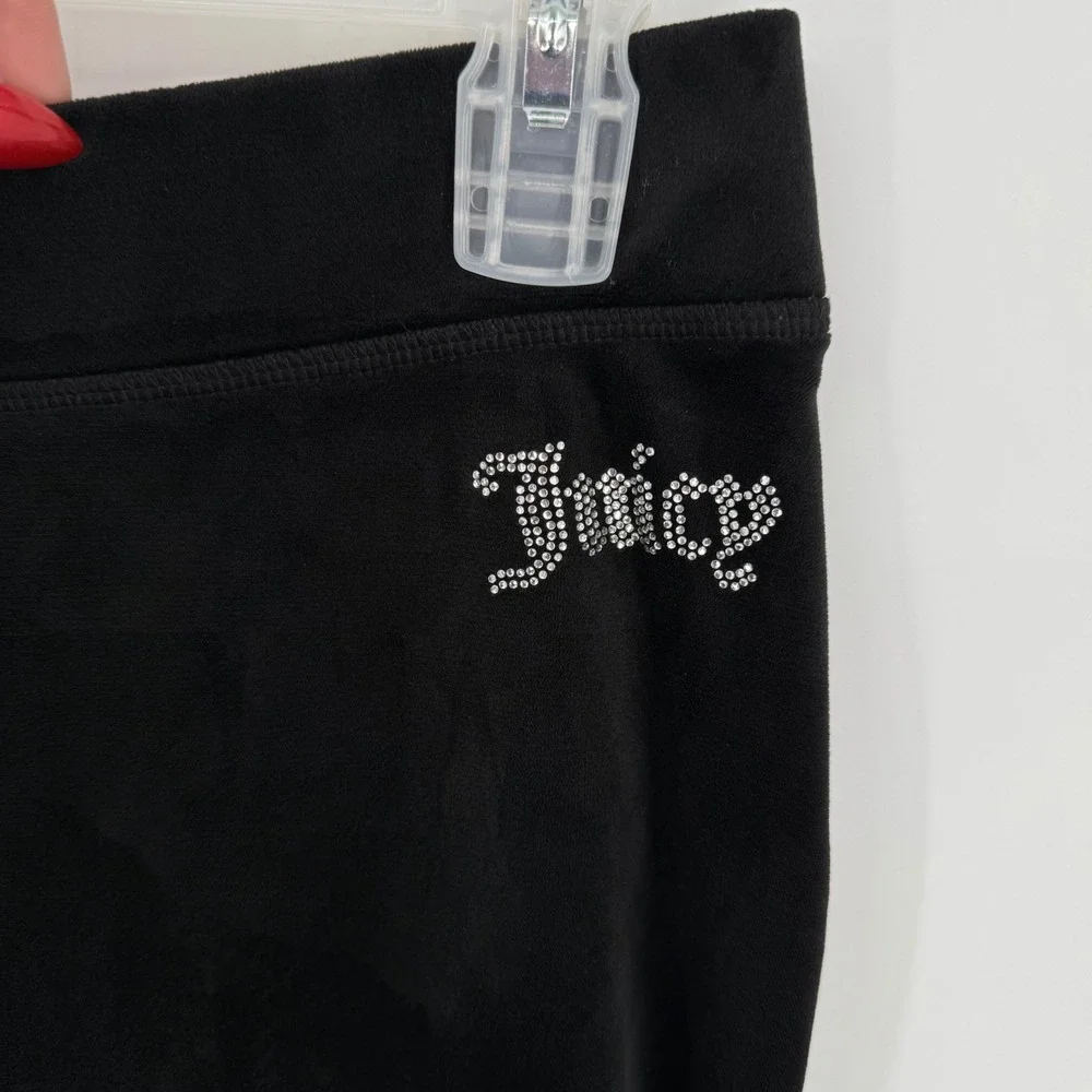 Juicy Couture Black Velour Track Pants Rhinestone‎ Logo Size S Y2K Hi Rise Waist